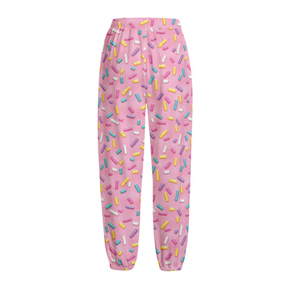 Cute Candy Pattern Print Fleece Lined Knit Pants