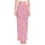 Cute Candy Pattern Print High Slit Maxi Skirt