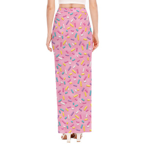 Cute Candy Pattern Print High Slit Maxi Skirt