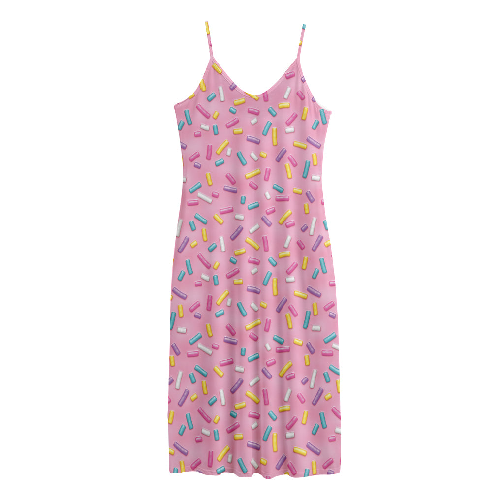 Cute Candy Pattern Print Jersey Midi Cami Dress