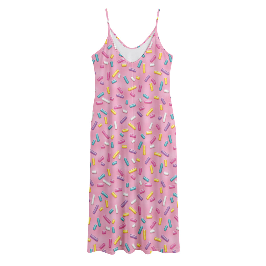 Cute Candy Pattern Print Jersey Midi Cami Dress