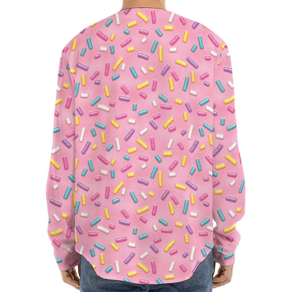 Cute Candy Pattern Print Long Sleeve Baseball Jersey