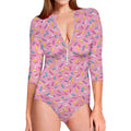 Cute Candy Pattern Print Long Sleeve Swimsuit