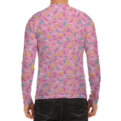 Cute Candy Pattern Print Men's Long Sleeve Rash Guard