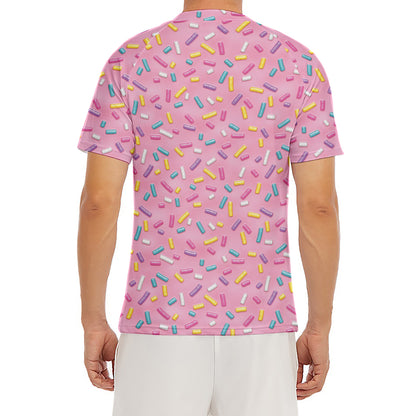 Cute Candy Pattern Print Men's Short Sleeve Rash Guard
