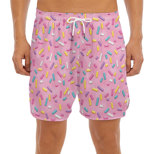 Cute Candy Pattern Print Men's Split Running Shorts