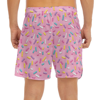 Cute Candy Pattern Print Men's Split Running Shorts