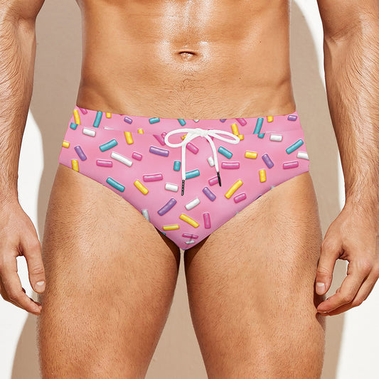Cute Candy Pattern Print Men's Swim Briefs