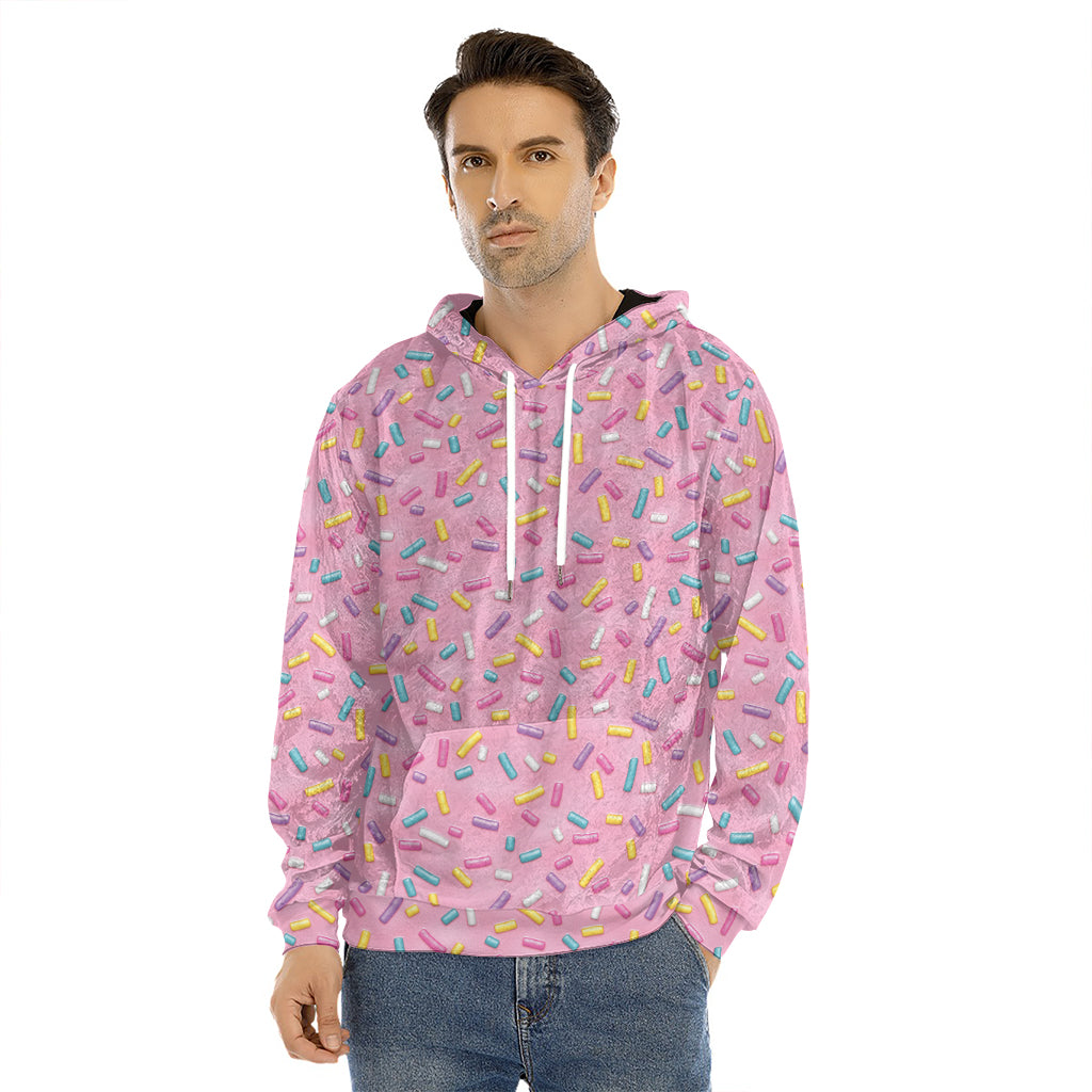 Cute Candy Pattern Print Men's Velvet Pullover Hoodie