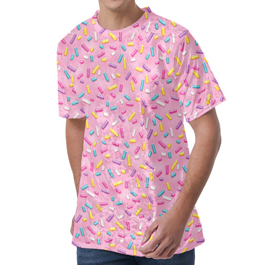 Cute Candy Pattern Print Men's Velvet T-Shirt