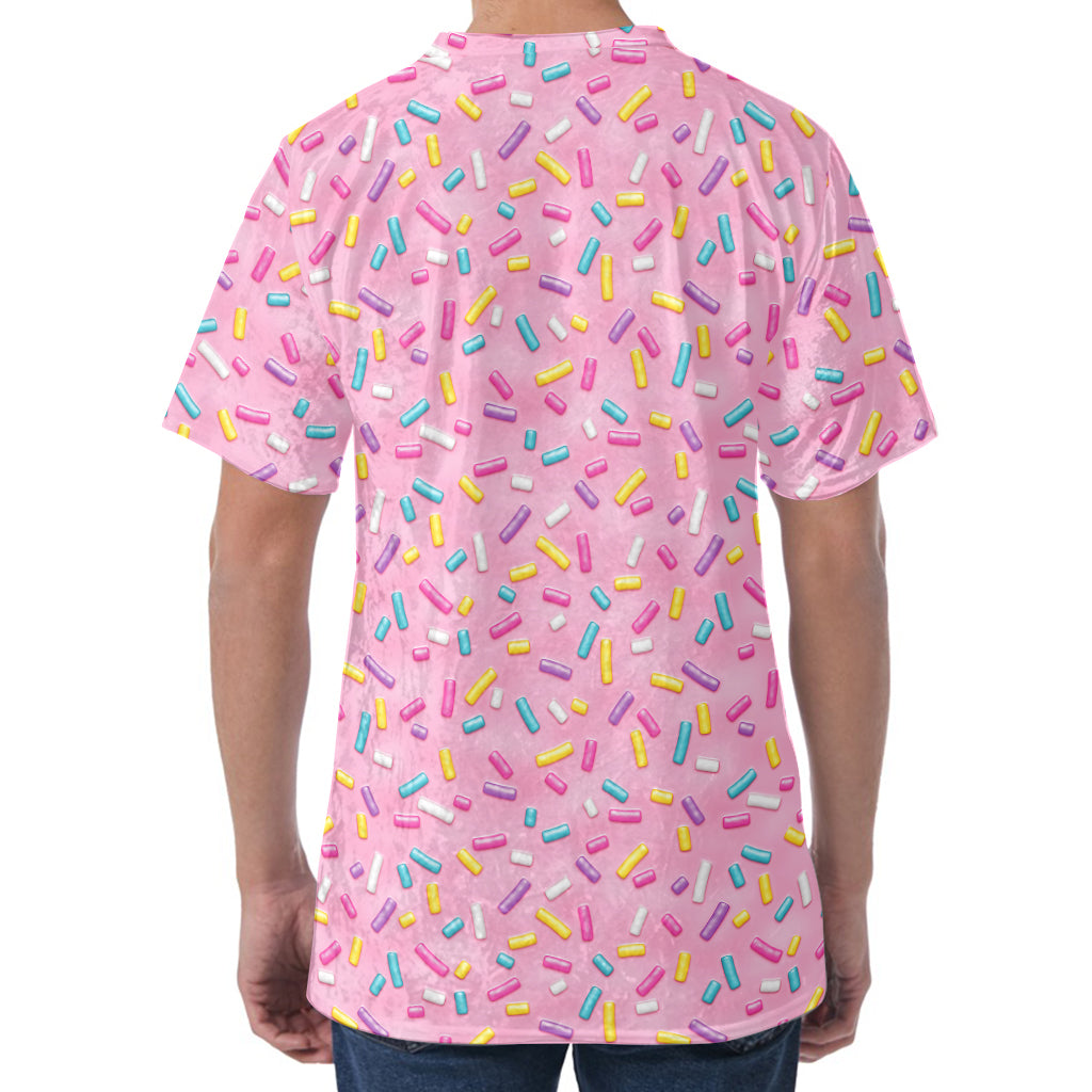 Cute Candy Pattern Print Men's Velvet T-Shirt