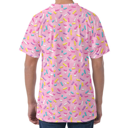 Cute Candy Pattern Print Men's Velvet T-Shirt