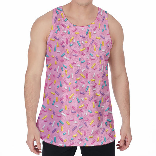 Cute Candy Pattern Print Men's Velvet Tank Top