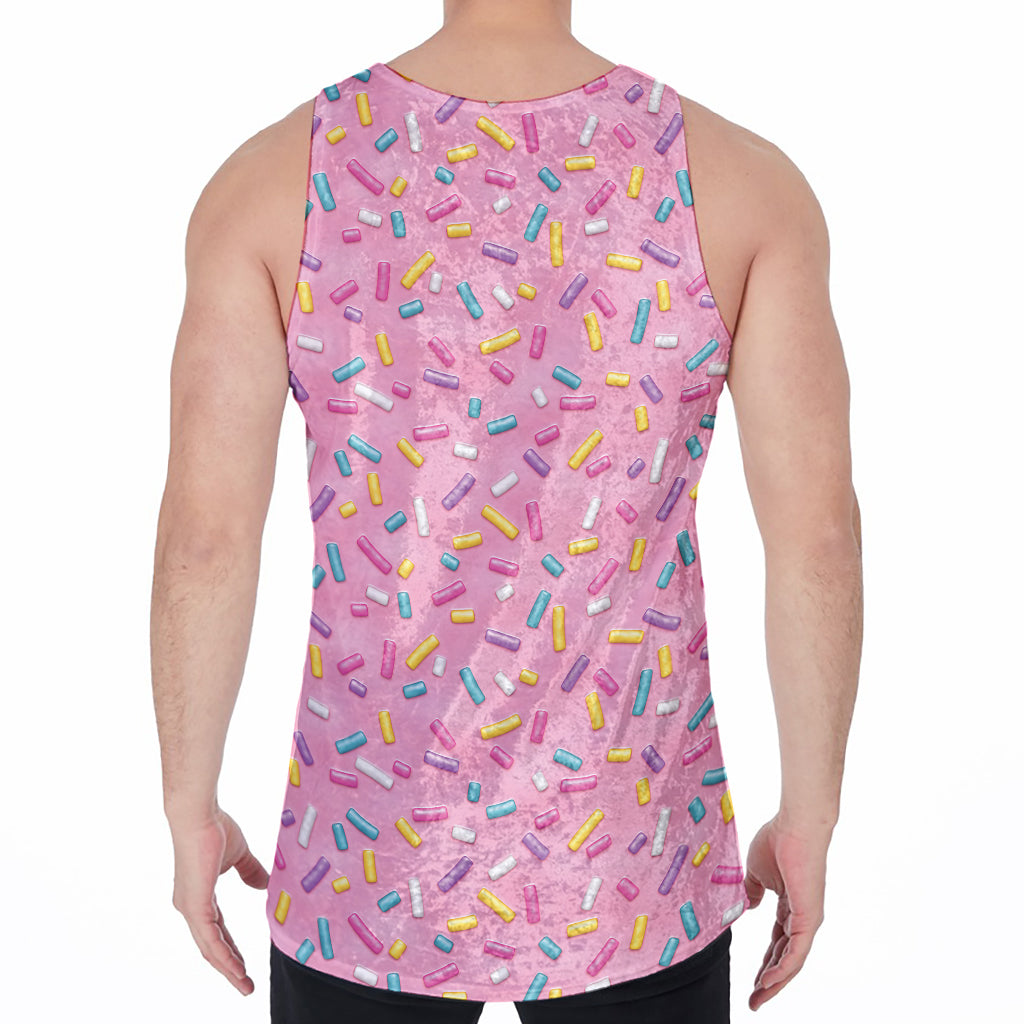 Cute Candy Pattern Print Men's Velvet Tank Top