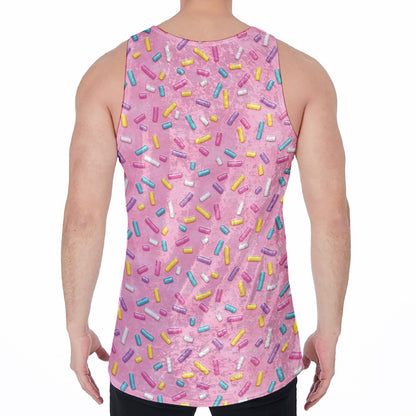 Cute Candy Pattern Print Men's Velvet Tank Top
