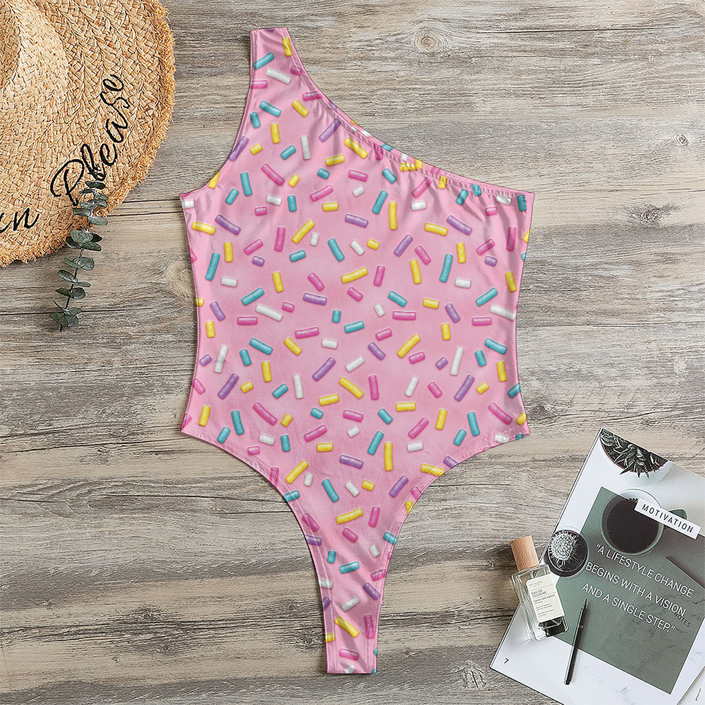 Cute Candy Pattern Print One Shoulder Bodysuit