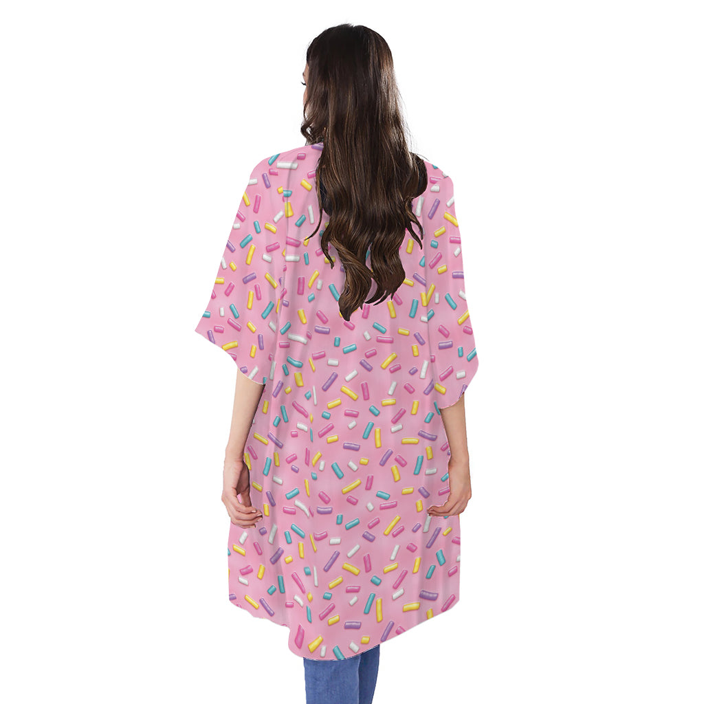 Cute Candy Pattern Print Open Front Beach Cover Up