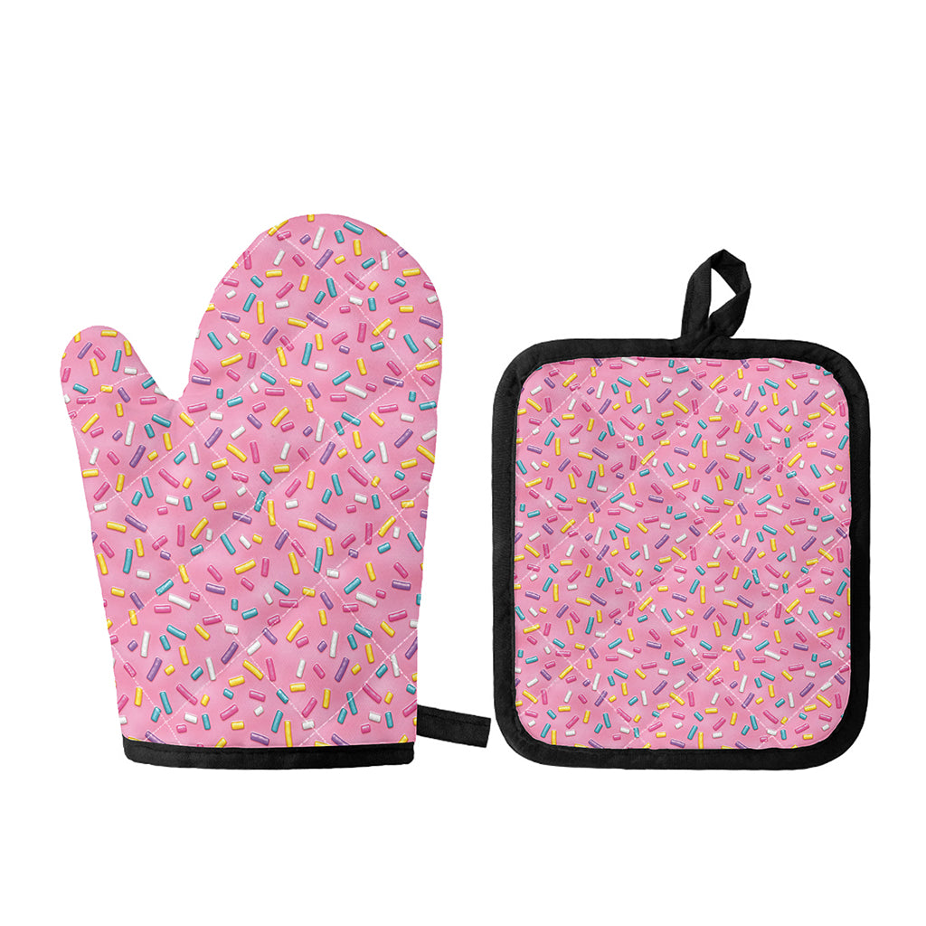 Cute Candy Pattern Print Oven Mitt And Pot Holder Set