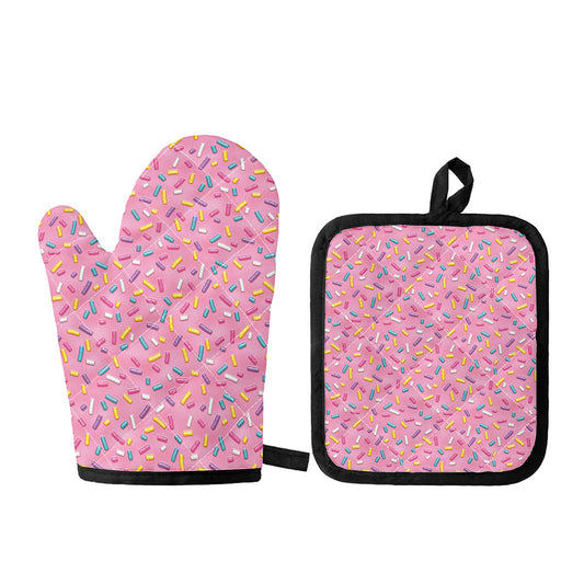 Cute Candy Pattern Print Oven Mitt And Pot Holder Set