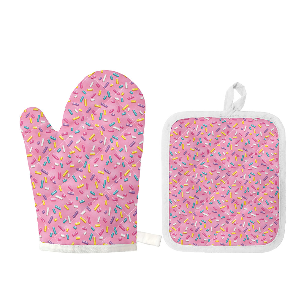 Cute Candy Pattern Print Oven Mitt And Pot Holder Set