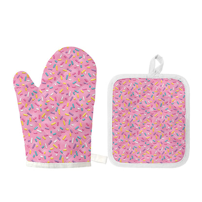 Cute Candy Pattern Print Oven Mitt And Pot Holder Set