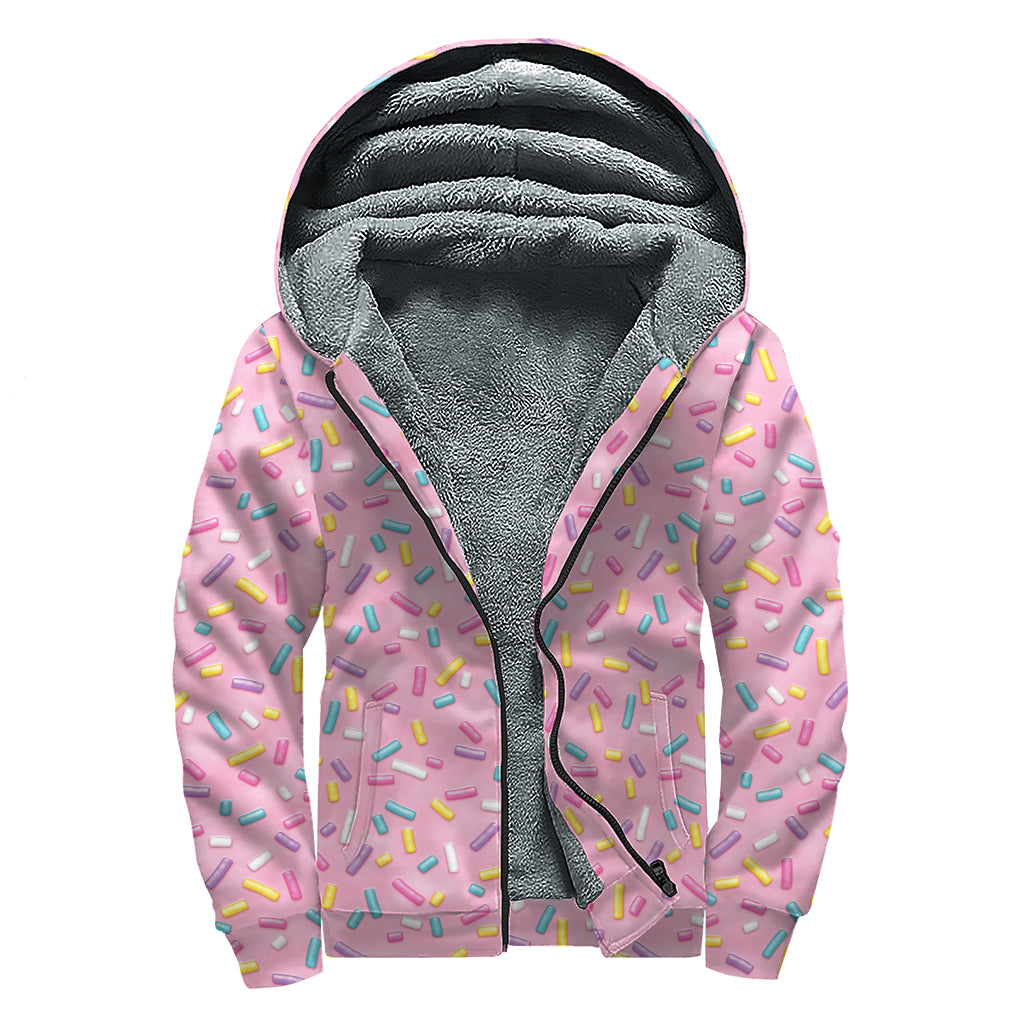 Cute Candy Pattern Print Sherpa Lined Zip Up Hoodie