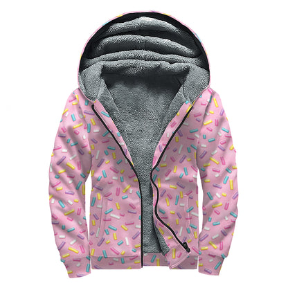Cute Candy Pattern Print Sherpa Lined Zip Up Hoodie