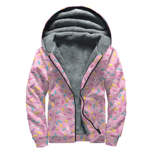 Cute Candy Pattern Print Sherpa Lined Zip Up Hoodie
