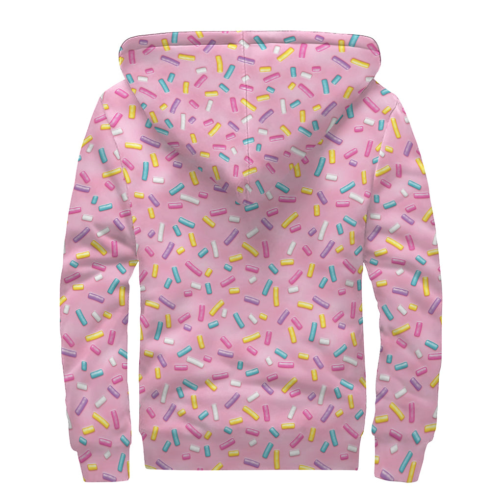 Cute Candy Pattern Print Sherpa Lined Zip Up Hoodie