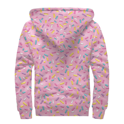 Cute Candy Pattern Print Sherpa Lined Zip Up Hoodie