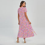 Cute Candy Pattern Print Short Sleeve Maxi Dress