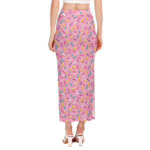 Cute Candy Pattern Print Side Slit Maxi Skirt