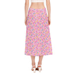 Cute Candy Pattern Print Side Slit Midi Skirt