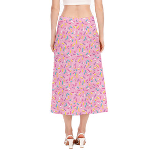 Cute Candy Pattern Print Side Slit Midi Skirt