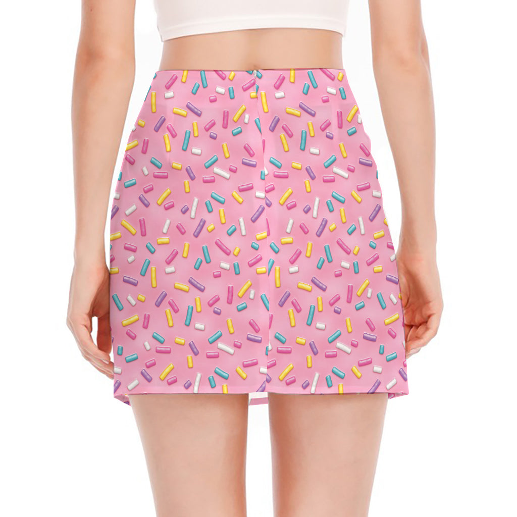 Cute Candy Pattern Print Side Slit Mini Skirt