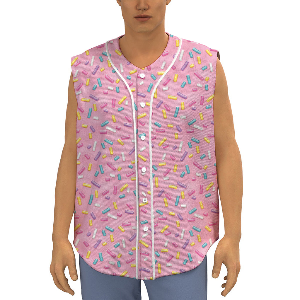 Cute Candy Pattern Print Sleeveless Baseball Jersey