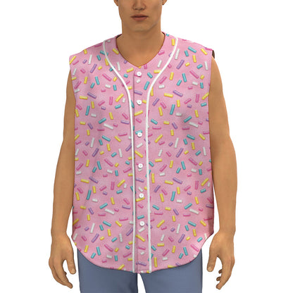 Cute Candy Pattern Print Sleeveless Baseball Jersey