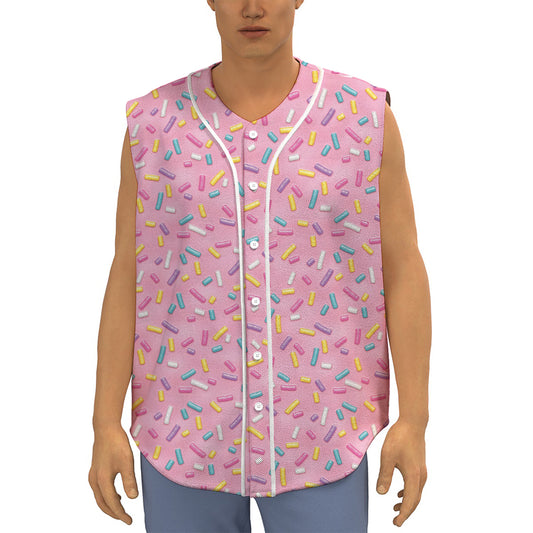 Cute Candy Pattern Print Sleeveless Baseball Jersey