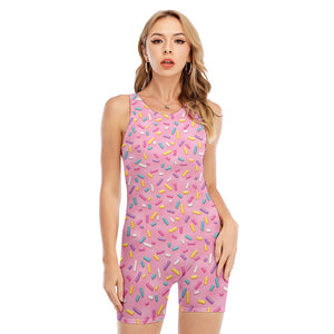 Cute Candy Pattern Print Sleeveless One Piece Swimsuit