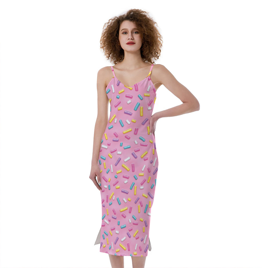 Cute Candy Pattern Print Slim Fit Midi Cami Dress