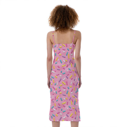 Cute Candy Pattern Print Slim Fit Midi Cami Dress
