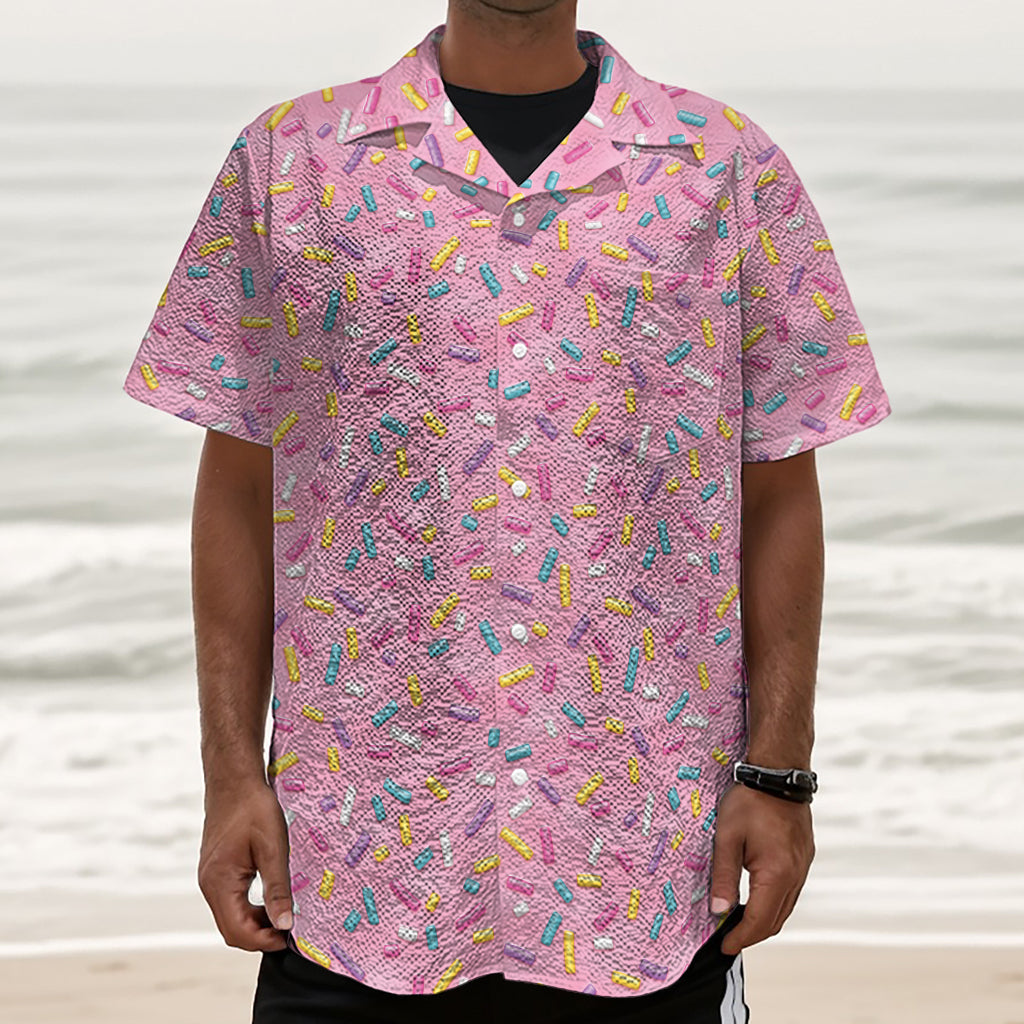 Cute Candy Pattern Print Textured Short Sleeve Shirt