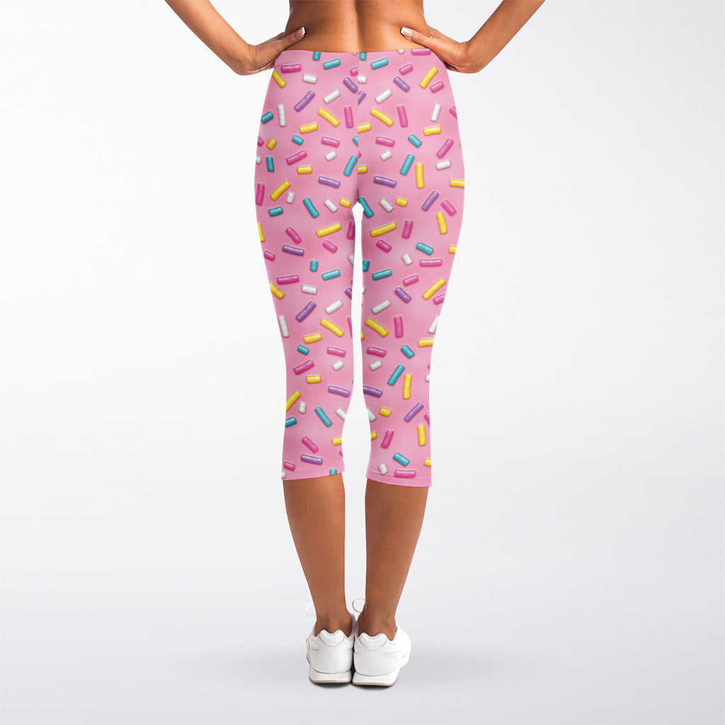 Cute Candy Pattern Print Women's Capri Leggings