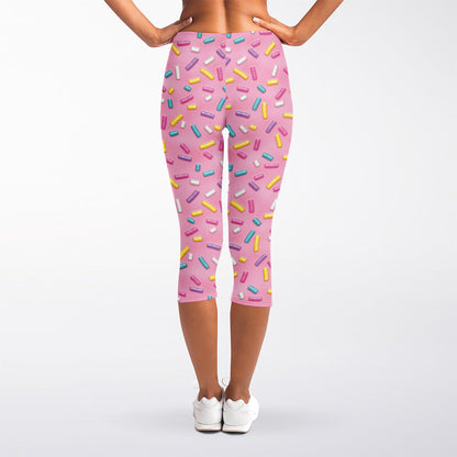 Cute Candy Pattern Print Women's Capri Leggings