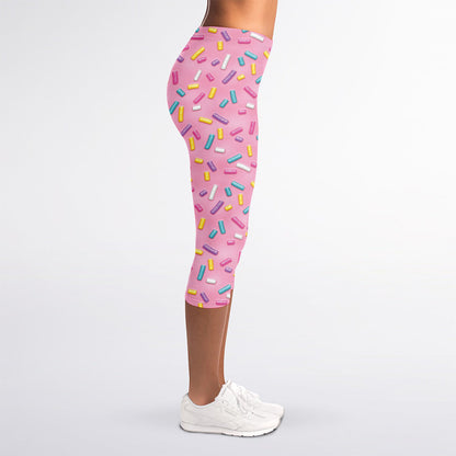 Cute Candy Pattern Print Women's Capri Leggings