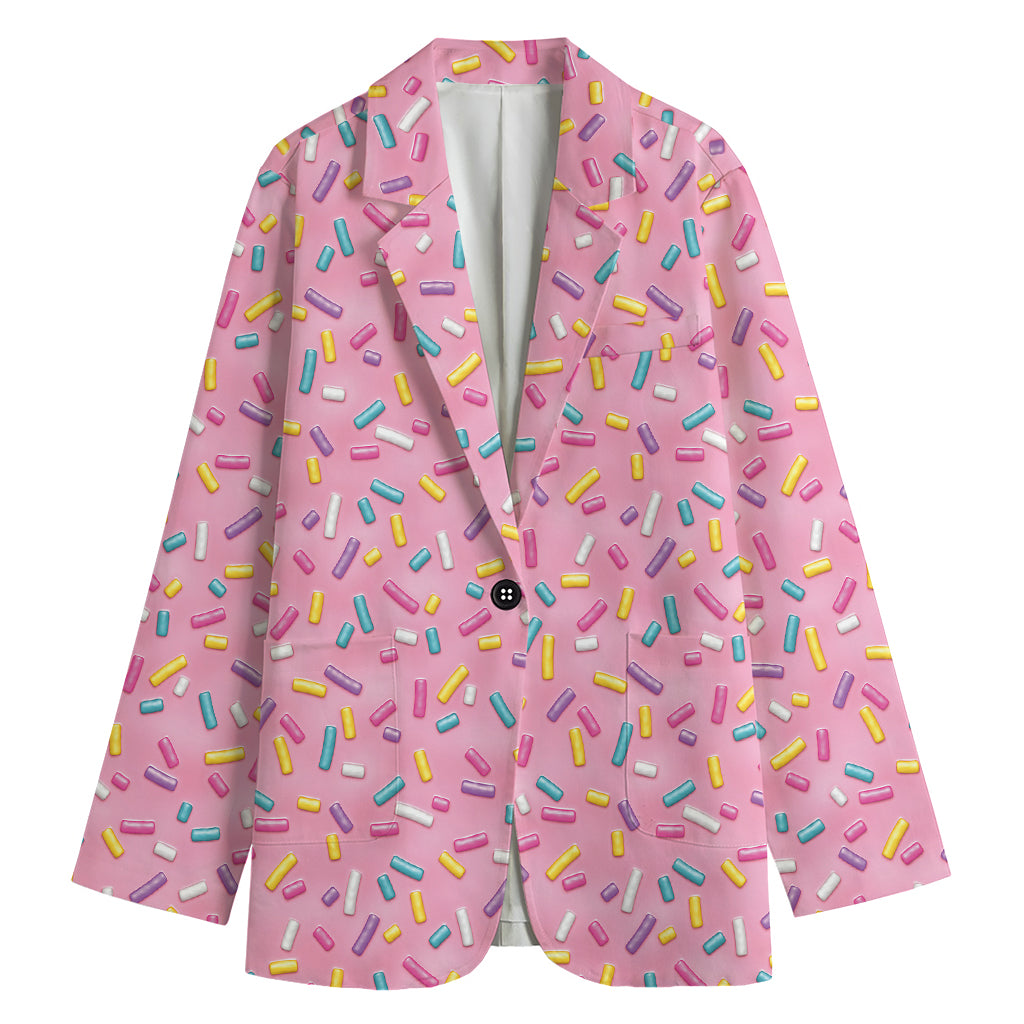 Cute Candy Pattern Print Women's Cotton Blazer