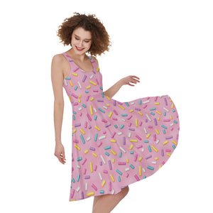 Cute Candy Pattern Print Sleeveless Knee Length Dress