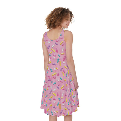 Cute Candy Pattern Print Women's Sleeveless Dress