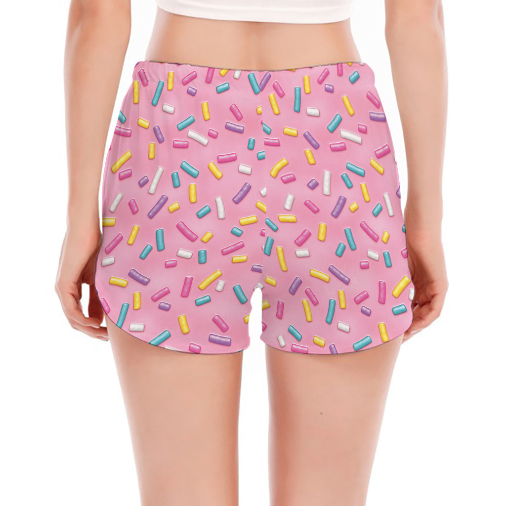 Cute Candy Pattern Print Women's Split Running Shorts
