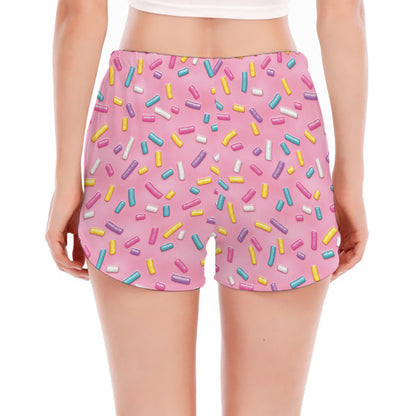 Cute Candy Pattern Print Women's Split Running Shorts